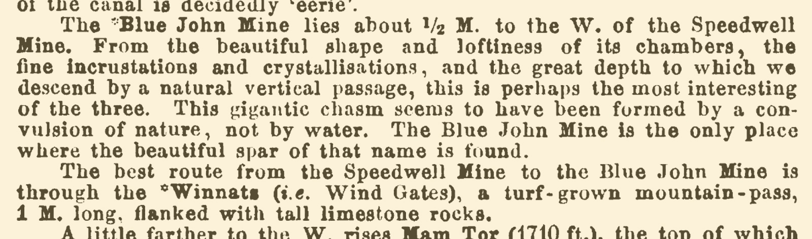 excerpt from antique tour guidebook describing the Blue John mine